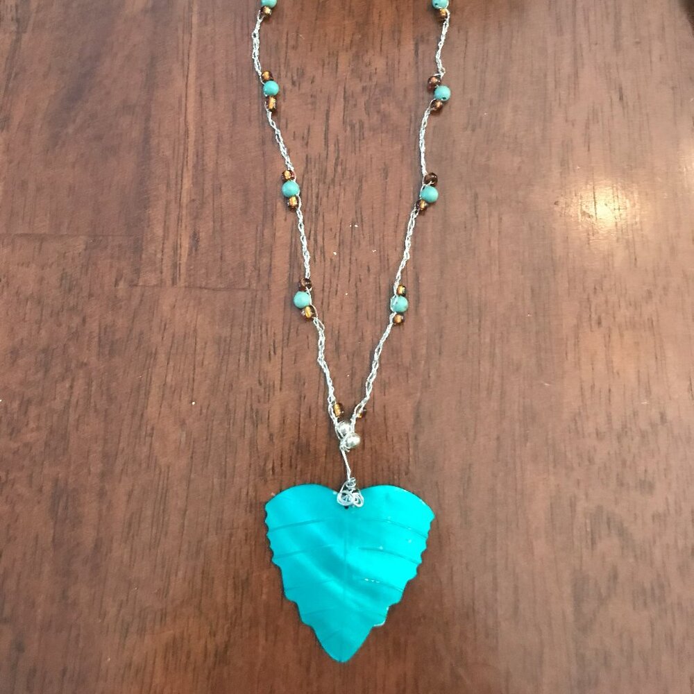 Hand died leaf shell pendant necklace